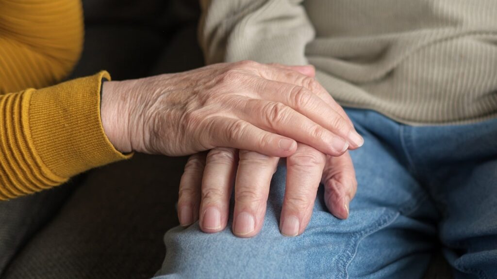 holding hands, elderly, couple